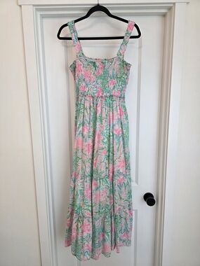 Lilly Pulitzer Pink and Green Floral Maxi Sundress